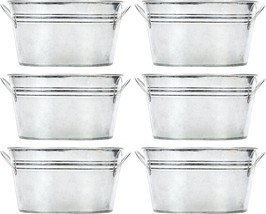 Hosley Set Of 6 Oval Galvanized Planters With Floral Pots, 7 12&quot; Long And 3 12&quot; - £24.74 GBP
