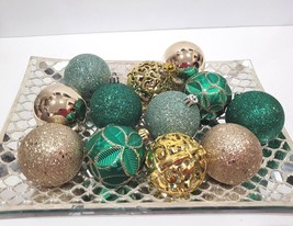 Christmas Holiday Green Gold Plastic Glitter Tree Ornaments Decor 2.75&quot; ... - $15.14