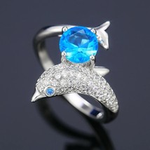 Aquamarine Ring Mermaid Ring Dolphin Ring Fish Ring Animal Ring Cute Girl Rings - £79.56 GBP