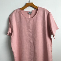 Match Point Dress XL Pink Linen Button Front Flutter Short Sleeve Mid Shift - £40.95 GBP