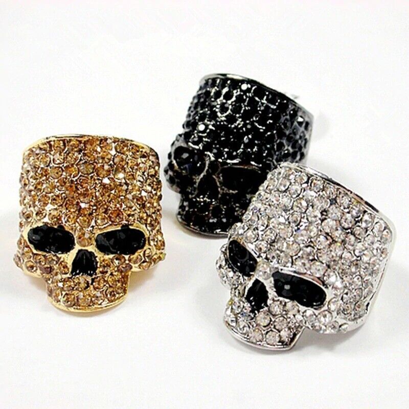 Primary image for Chino Antrax Crystal Skull Ring Rock Gold Silver Black Biker Jewelry Men Women