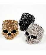 Chino Antrax Crystal Skull Ring Rock Gold Silver Black Biker Jewelry Men... - £8.30 GBP