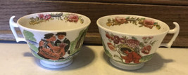 Vtg 2 Porcelain Oriental Tea Cups Multi Colored W People &amp; Flowers Hand Painted - $23.86