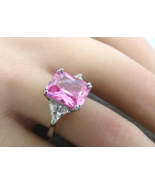 NF Pink Sterling Silver Ring Rectangular Stone 11mm 5.16 Grams Size 7 Tr... - $749.37 MXN