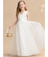 Ivory A-line Scoop Floor-Length Lace/Tulle Flower Girl Dress - £77.97 GBP