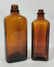 2 Vintage Amber Embossed Bottles Apothecary - £14.24 GBP