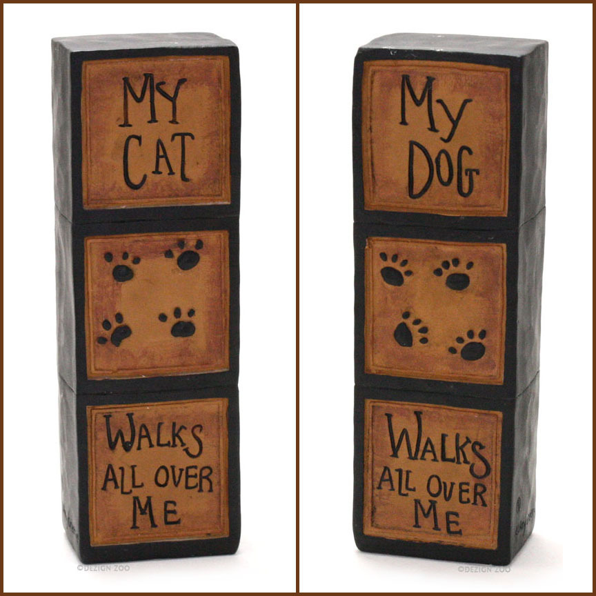 My Cat | My Dog Walks All Over Me 2 Sided Blossom Bucket Block Figurine ... - $7.40