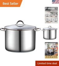 Polished 16 Quart Stainless Steel Stockpot with Glass Lid for Effortless... - $66.99