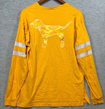 Victorias Secret Pink Yellow T-Shirt M Long Sleeve Shirt Camo Dog Graphic - $15.57
