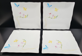 (4) 222 Fifth Butterfly Flight Dinner Plates Set Square Floral White Dishes Lot - £68.02 GBP