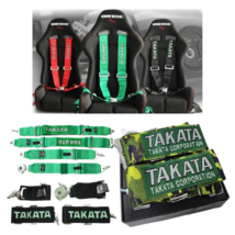 TAKATA Racing Seat Belt Harness 4 Point 3&quot; Snap On Camlock Universal  Army Green - £86.57 GBP