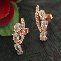 Gift 1/2Ct Three Stone Pear &amp; Round Cz Bar Stud Earrings in 14k Rose Gold Over - £36.34 GBP