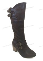 Women's Boots Faux Leather Heels Knee High Buckle Zipper Straps Shoes Si... - $12.02
