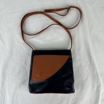 VERA PELLE Soft Italian Leather Crossbody Purse Made In Italy Navy Blue Brown - £31.53 GBP