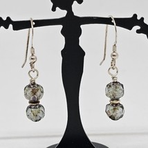 925 Sterling Silver - Gray Green Glass Crystal Bead Drop Dangle Earrings - £10.31 GBP