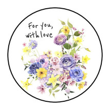 30 FOR YOU WITH LOVE FLORAL ENVELOPE SEALS LABELS STICKERS 1.5&quot; ROUND FL... - £5.88 GBP