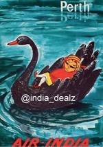 Air India Perth cygne noir publicité photo couleur réimpression artistique - £5.79 GBP+