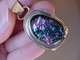 (#D-311) DICHROIC Fused GLASS SILVER Pendant PINK GREEN BLUE SKY - £66.21 GBP