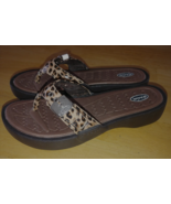 DR. SCHOLL&#39;S LADIES BROWN/LEOPARD PRINT THONG SANDALS-8M-BARELY WORN-NICE - £13.76 GBP