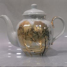 Vintage Imperial Porcelain Dulevo Tea Pot Gold Trees Handpainted USSR 1989 - $46.39