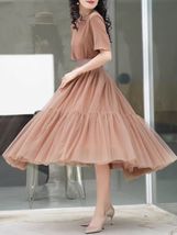 Brown A-line Fluffy Tulle Midi Skirt Outfit Women Custom Plus Size Tulle Skirts image 4