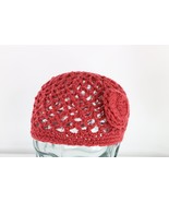 NOS Vtg 70s Streetwear Crochet Wool Knit Flower Skull Beanie Hat Cap Wom... - £31.07 GBP