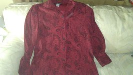 Sag Harbor Petite Women 10 Red Maroon Paisley Button Up Collared Shirt L... - £13.92 GBP