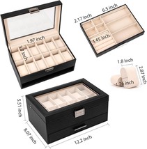 Jewelry Box Organizer Watch Ring Case 2 Layer w Drawer 12 Slot Black 12 x 8 NEW - $29.09