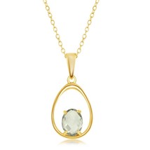 Pear-Shaped, Four-Prong Green Amethyst Necklace - Gold Plated - $48.45