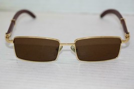 Vintage Cartier Gold and Wood C Decor Brown Lens Sunglasses 55-16-140 - £599.49 GBP