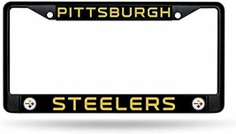NFL Pittsburgh Steelers License Plate Frame Black Chrome Thin Gold Letters - $17.99