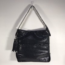 Sondra Roberts Squared Black Shoulder Bag Shiny &quot;Snakeskin&quot; Look Faux Leather - £35.17 GBP