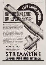 1937 Print Ad Streamline Copper Pipe &amp; Fittings Mueller Brass Port Huron,MI - $24.39