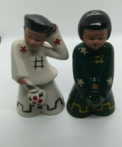 VINTAGE LARGE JAPANESE COUPLE CERAMIC SALT AND PEPPER SHAKERS - $15.39