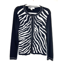 Rafael Zip Up Cardigan Sweater Womens S Long Sleeve Black Zebra Stretch - $16.20