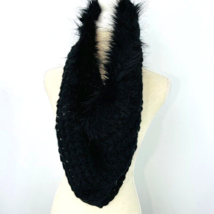 Chunky Knit Infinity Scarf Shawl Hood Accent Black Faux Fur Trim - £32.06 GBP