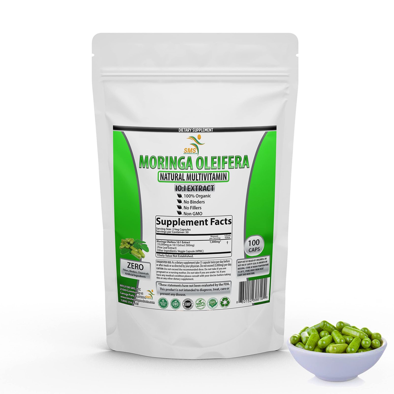 Moringa Oleifera 100 Veggie Capsules  100% Pure Leaf Powder - 1000mg Pe... - $16.85
