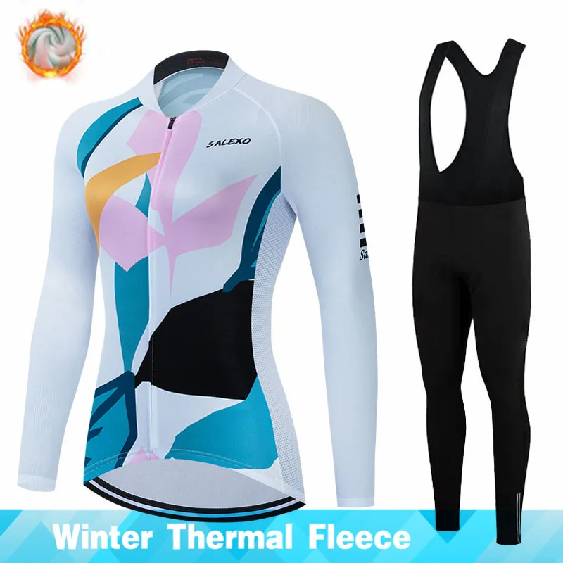 Sporting 2022 Salexo Winter Long Sleeve Cycling Set Women Thermal Fleece Mountai - £38.14 GBP