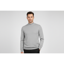 Men's Sweater Knit By BRANGO Turkey Mock Neck Cotton Blend 21050 Gray image 2