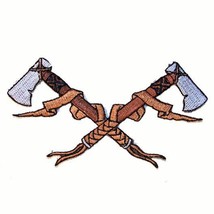CROSSED HATCHETS EMBROIDERED PATCH new jacket P-438 iron on sewon patche... - $4.09
