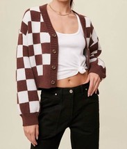 Listicle bold gingham sweater weaved crop cardigan size L - $33.80 CAD