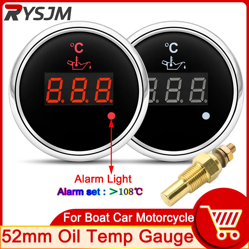 Igital 52mm universal led oil temp temperature with alarm light sensor 10mm 12v 24v car thumb200