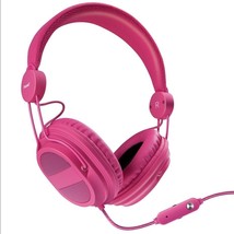 Kid Friendly Headphones Volume Control Over Ear 85dB Inline Mic 3.5mm Jack Pink - £12.89 GBP