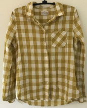 NYC Broadway Broome Mustard Plaid Gingham Cotton Button Up Blouse Small 36&quot; - £16.01 GBP
