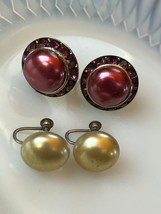 Vintage Lot of Cream Faux Pearl Button &amp; Cranberry Rimmed in Purple Rhinestones - £9.05 GBP