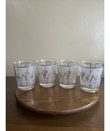 4 Libbey Mid Century Frosted GOLD PINECONE/NEEDLE JUICE/LOWBALL GLASSES ... - €17,14 EUR