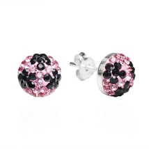 Sparkling Dome Pink CZ Girly Flower Sterling Silver Stud Earrings - £7.88 GBP