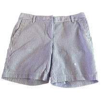 Talbots womens Size 4 Relaxed Chino shorts blue Striped seersucker Busin... - $18.80