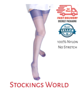 Fully fashioned Stockings BLUE Retro Non Stretch seam free 5 Denier Medi... - $9.04