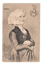 R Beyschlag Young Woman Costume Heraldic Crest Lithograph Ackermann Art Postcard - £6.22 GBP
